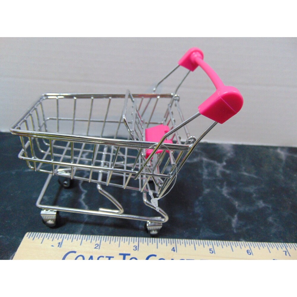 Metal Shopping Grocery Cart -Dollhouse Barbie 12"Doll Size  Pink Handle -